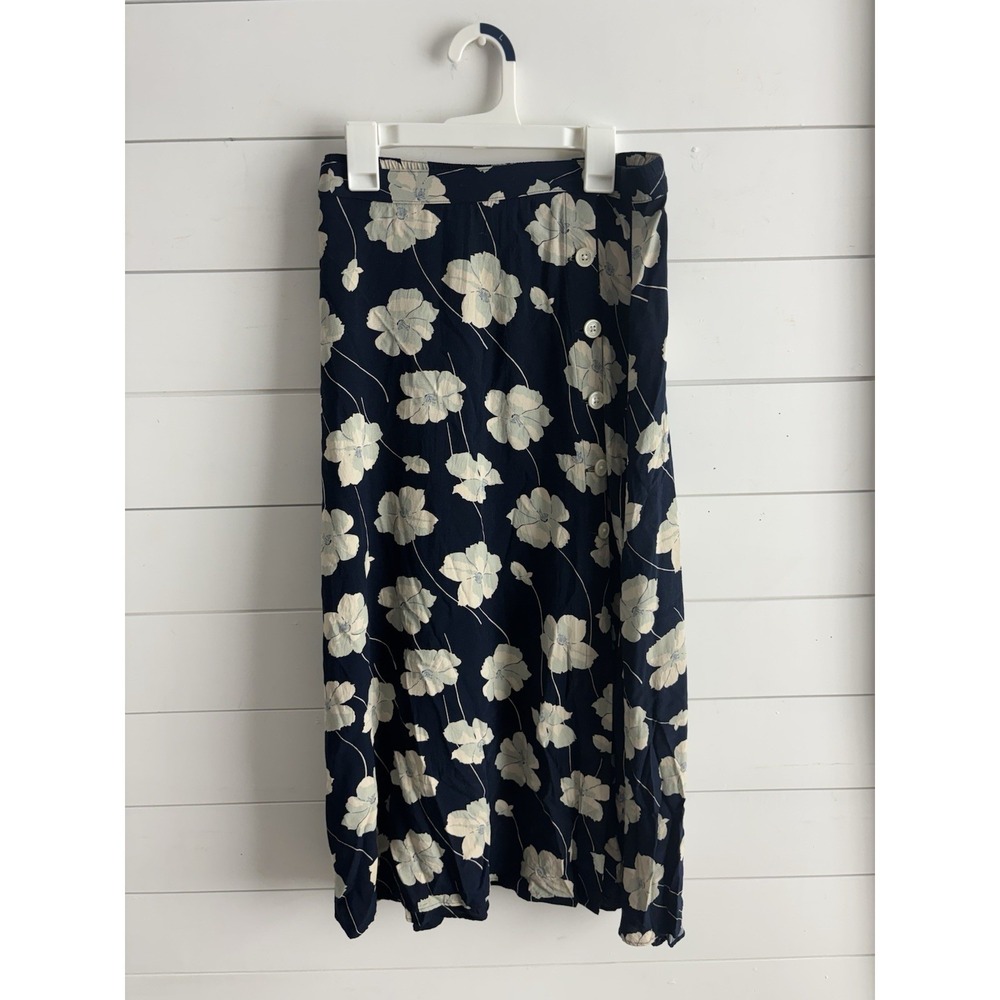 Chaps‎ Womens Blue Floral Large Midi Skirt Elastic Waist 0646